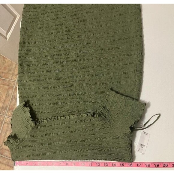 NWT GAP Women’s Off-Shoulder Smocked Stretch Cotton Blend Mini Dress Green Sz L - Picture 6 of 9
